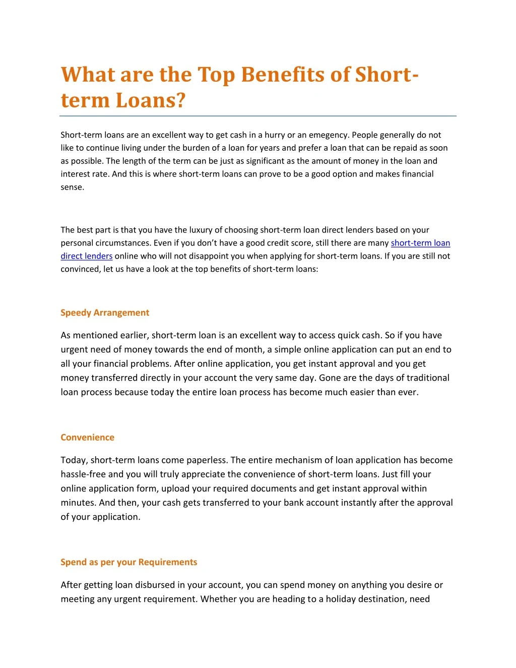 what are the top benefits of short term loans