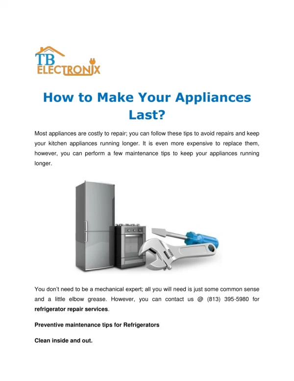 Appliance Preventive Maintenance Services