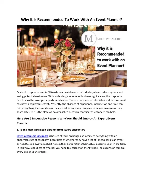 Why It Is Recommended To Work With An Event Planner?