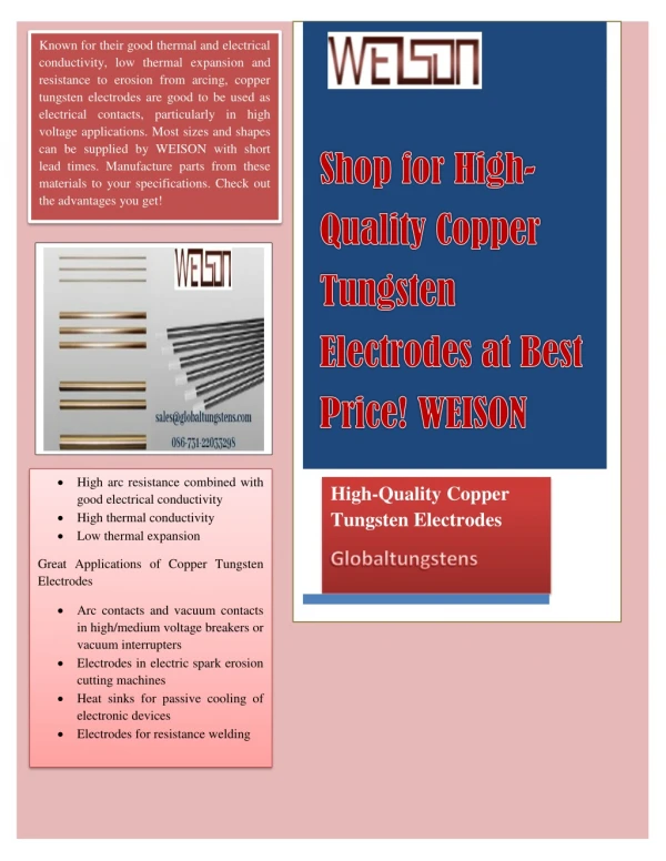 Shop for High-Quality Copper Tungsten Electrodes at Best Price! WEISON