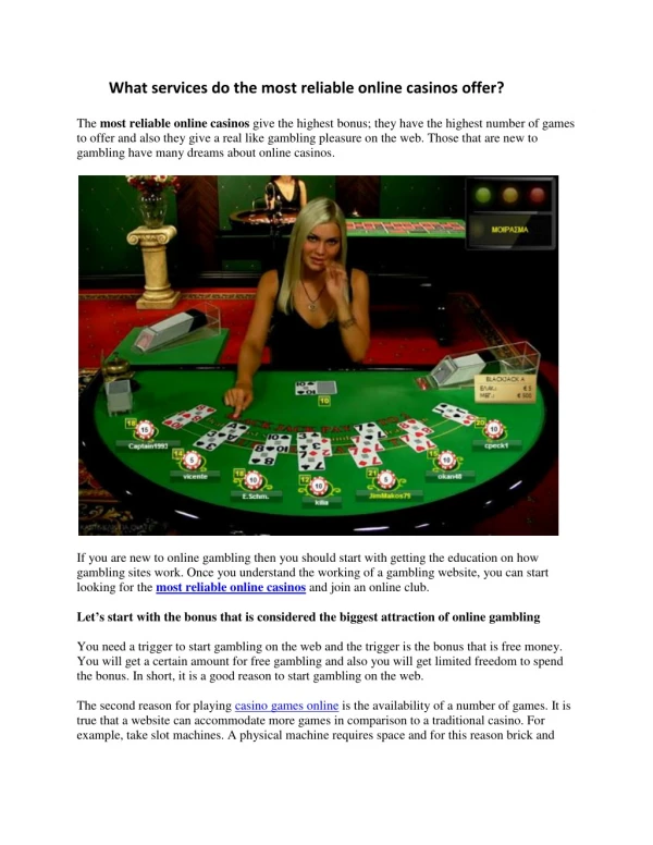 What services do the most reliable online casinos offer