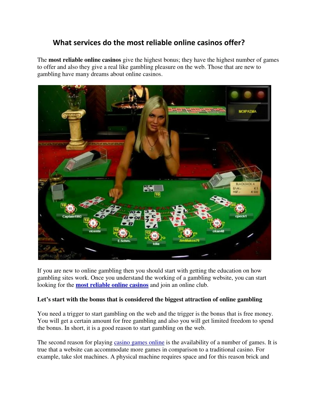 what services do the most reliable online casinos