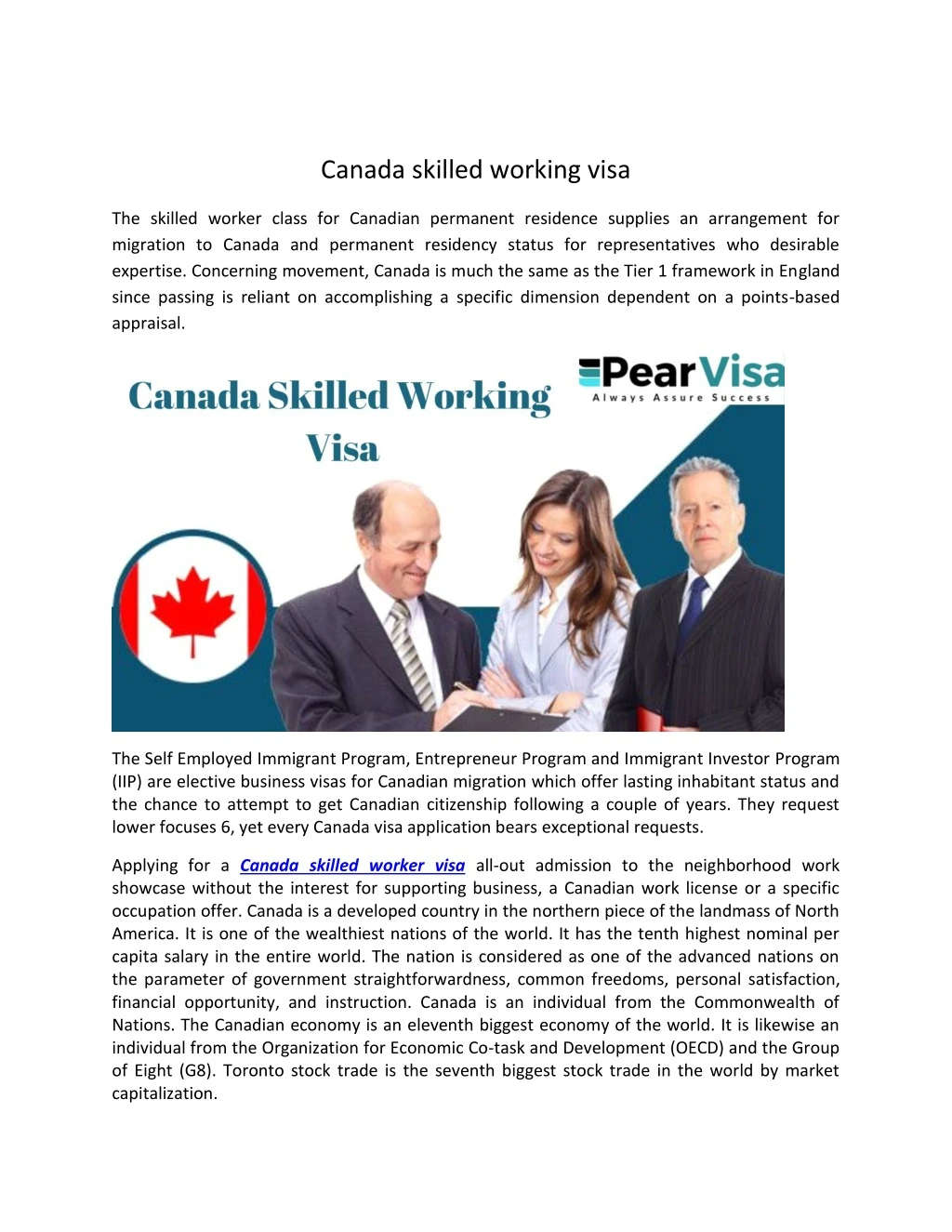canada skilled working visa