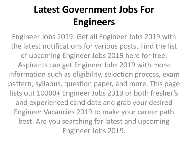 Latest Government Jobs For Engineers
