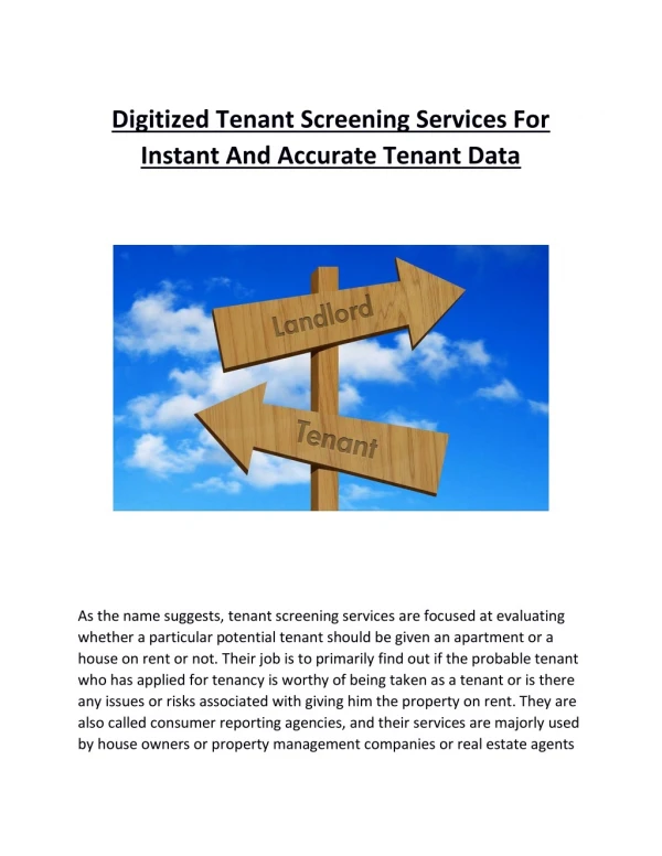 Digitized Tenant Screening Services For Instant And Accurate Tenant Data