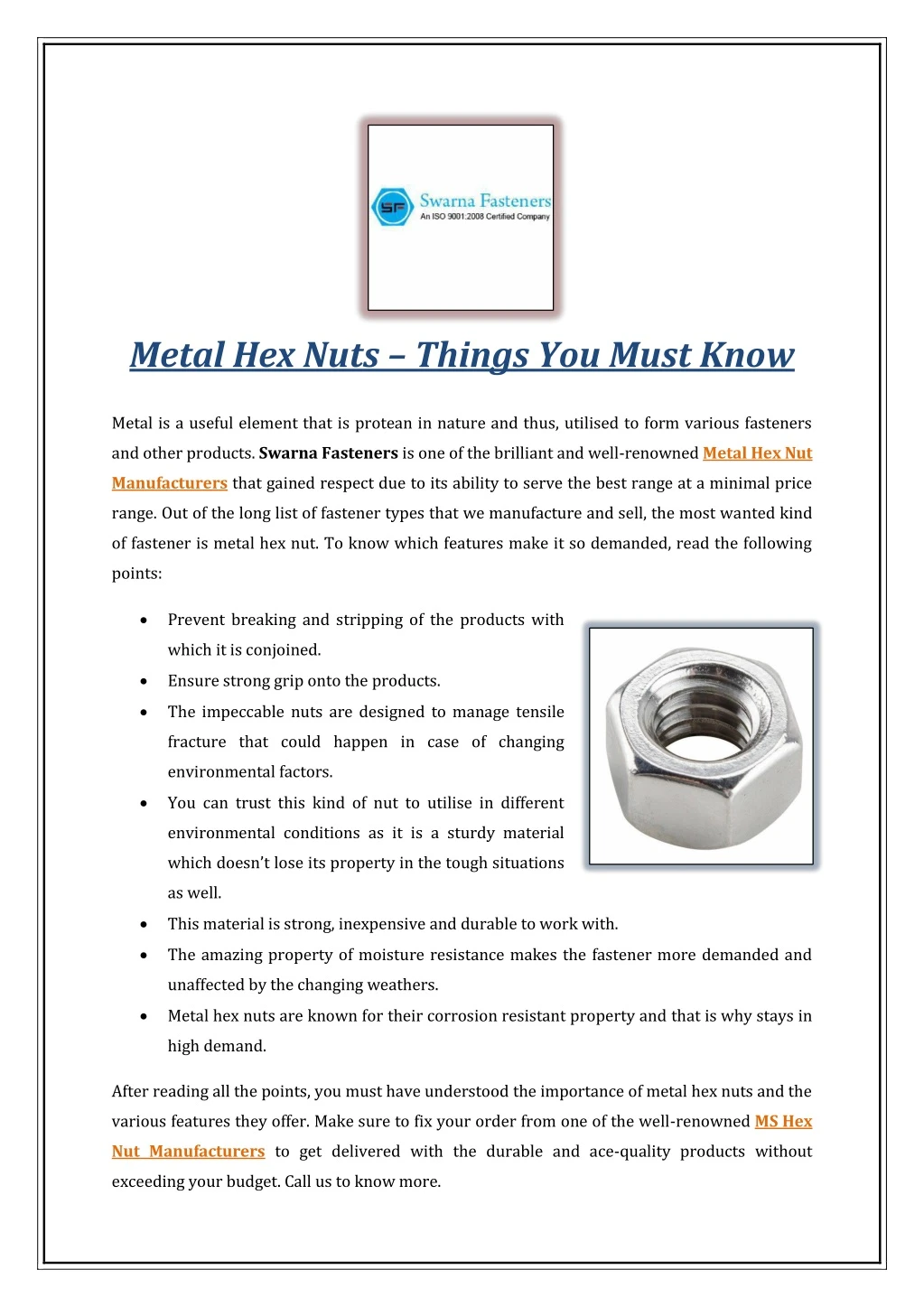 metal hex nuts things you must know