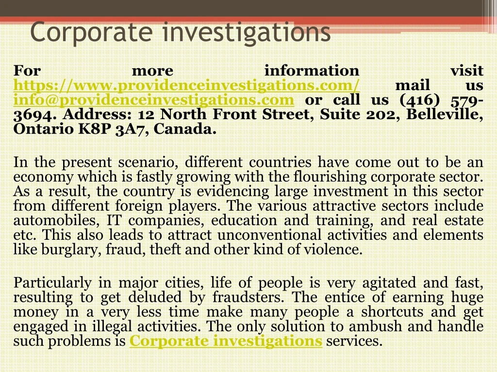 corporate investigations