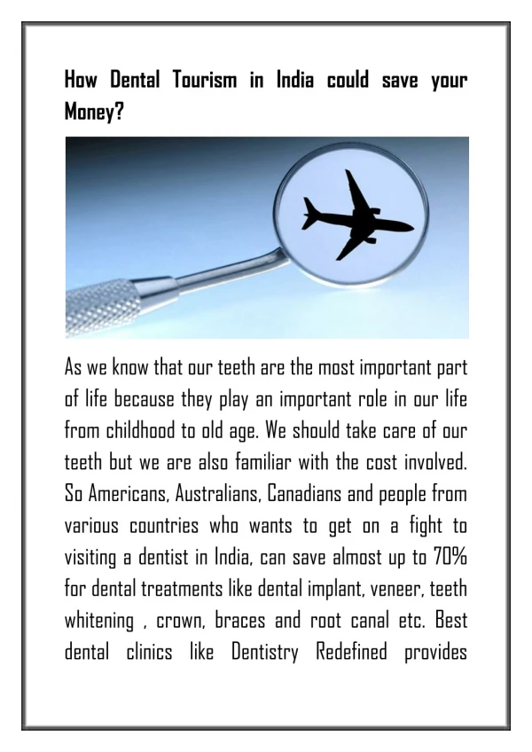 How Dental Tourism in India could save your Money?