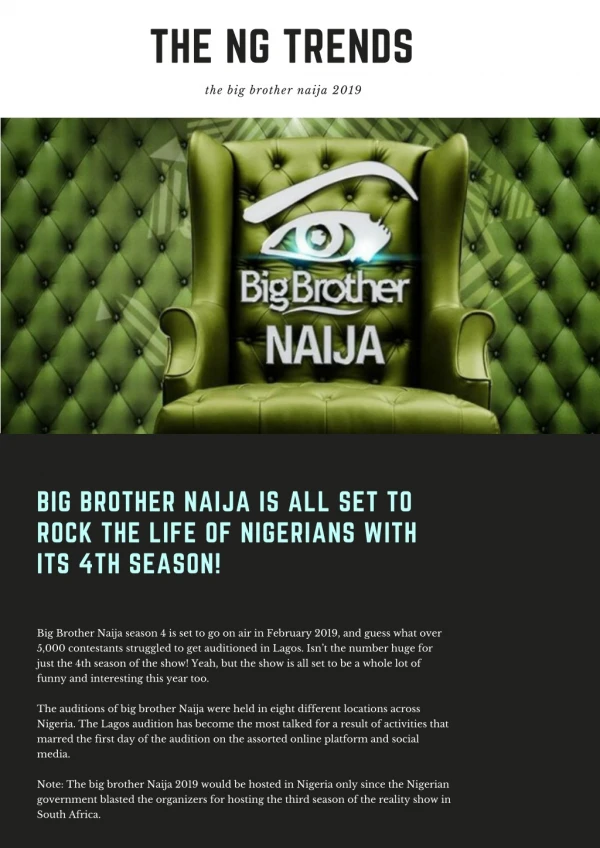 NG Trends: Big Brother Naija Is All Set To Rock The Life Of Nigerians With Its 4th Season