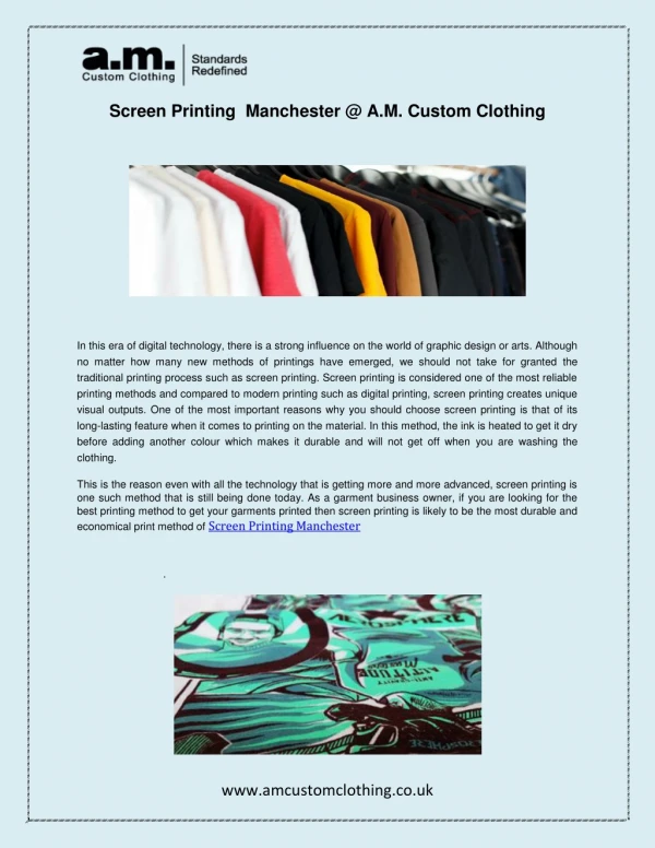 Screen Printing Manchester @ A.M. Custom Clothing
