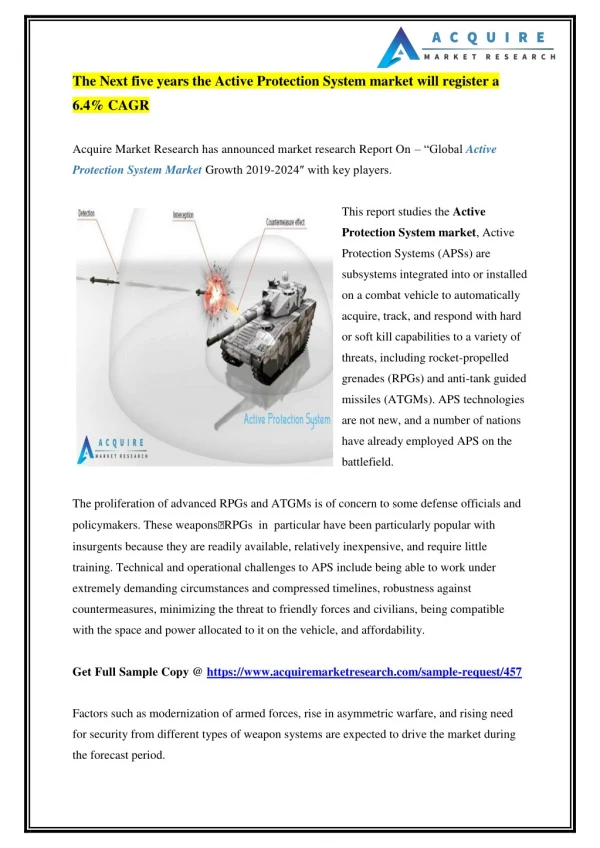 The Next five years the Active Protection System market will register a 6.4% CAGR