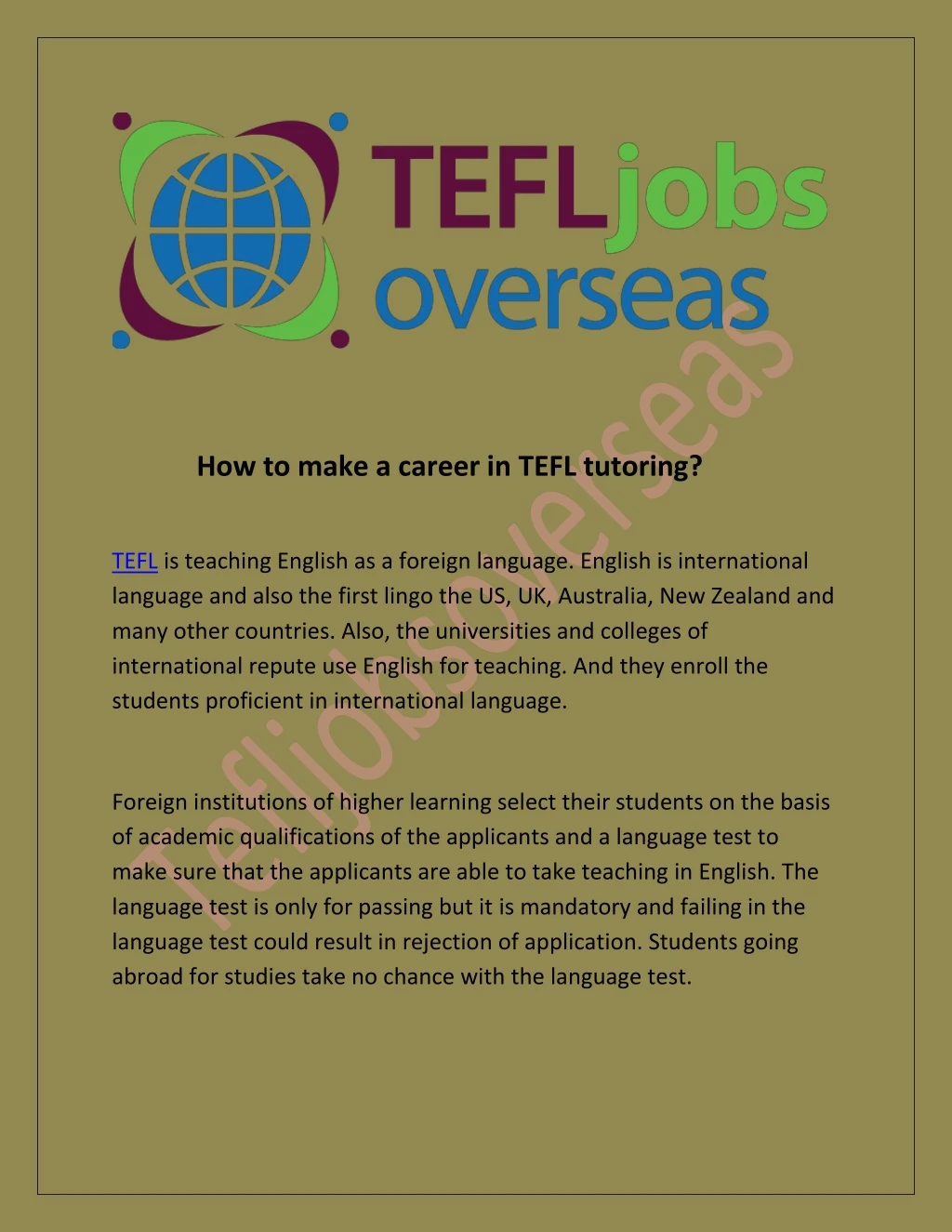 how to make a career in tefl tutoring