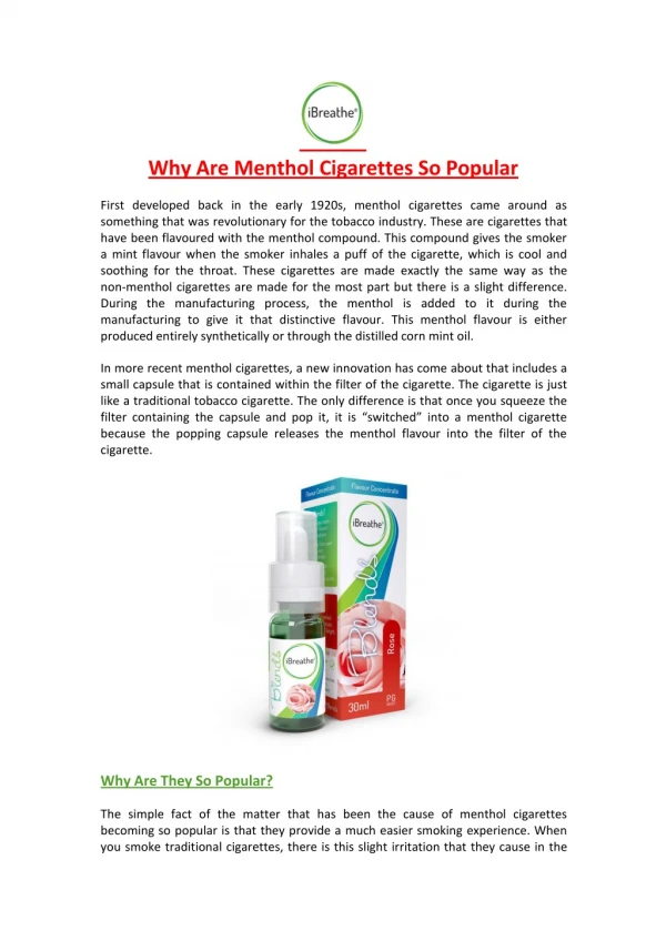 Why Are Menthol Cigarettes So Popular