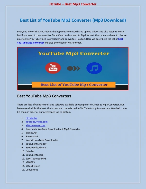 Best List of YouTube Video to Mp3 Converter