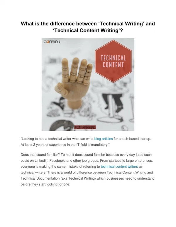 What is the difference between ‘Technical Writing’ and ‘Technical Content Writing’?