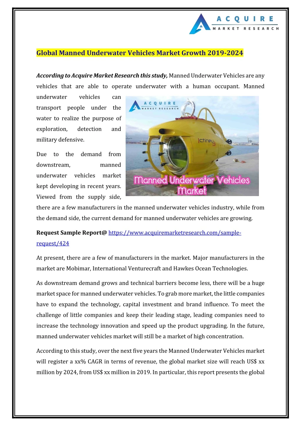 global manned underwater vehicles market growth