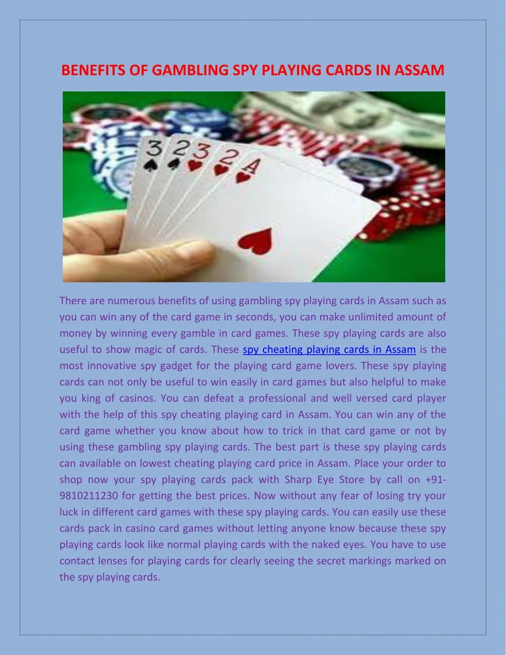 benefits of gambling spy playing cards in assam