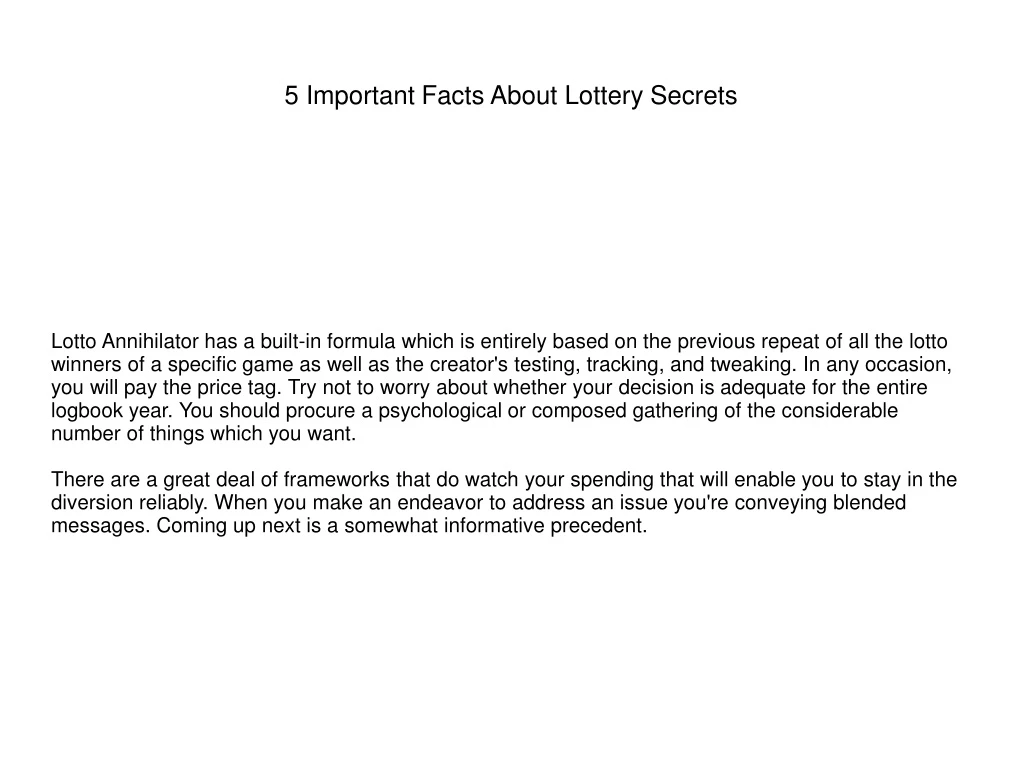 5 important facts about lottery secrets