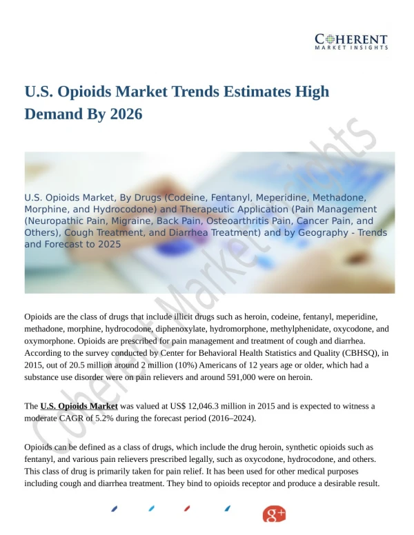 U.S. Opioids Market Trends Estimates High Demand By 2026