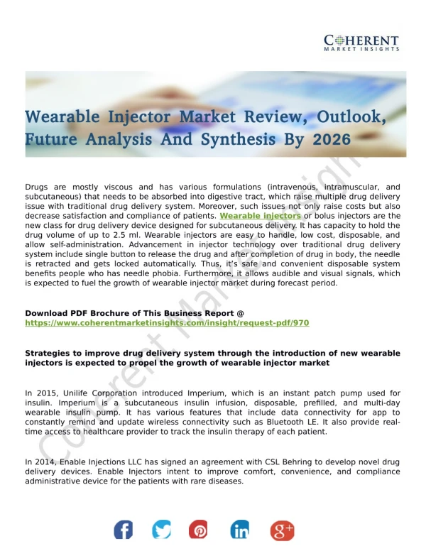 Wearable Injector Market To Incur Considerable Upsurge During 2018-2026