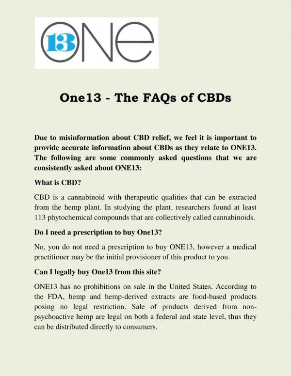 One13 - The FAQs of CBDs
