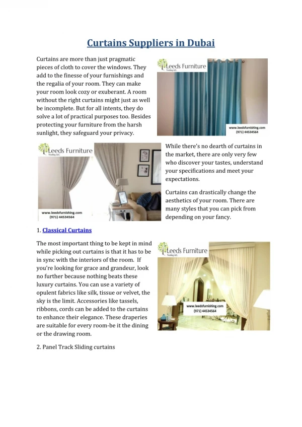 Curtains Suppliers in Dubai