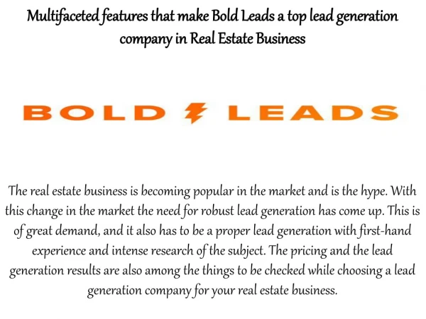 Multifaceted features that make Bold Leads a top lead generation company in Real Estate Business