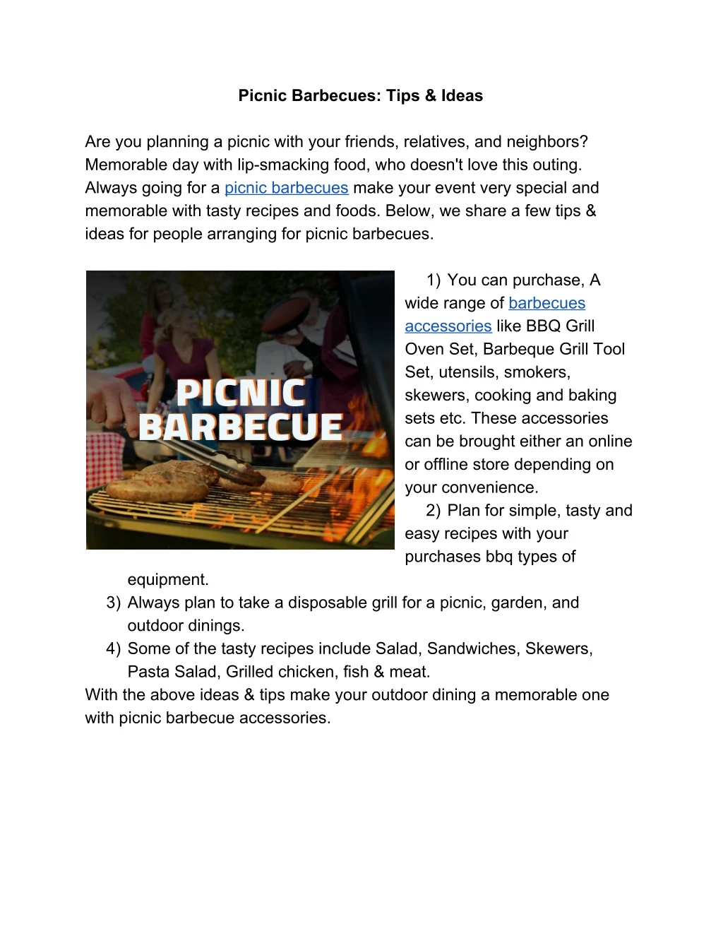 picnic barbecues tips ideas