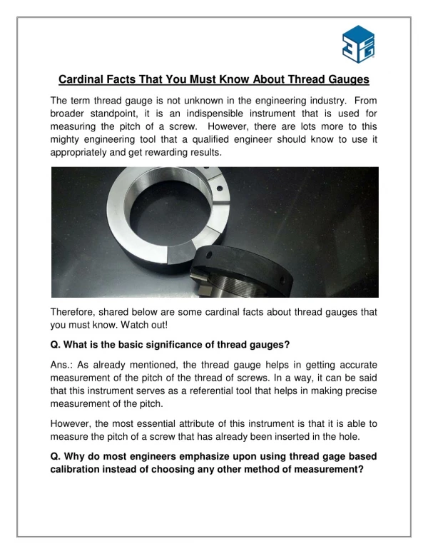 Cardinal Facts That You Must Know about Thread Gauges