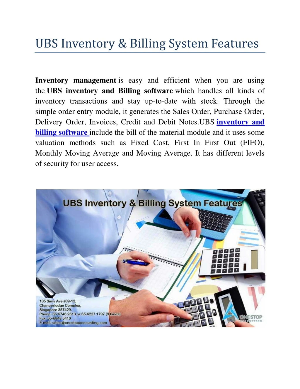 ubs inventory billing system features
