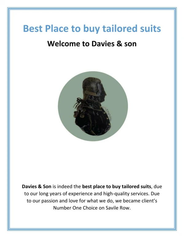 Best Place to Buy Tailored Suits | Davies & son