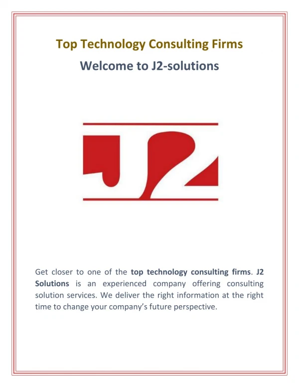 Top Technology Consulting Firms | J2 Solutions