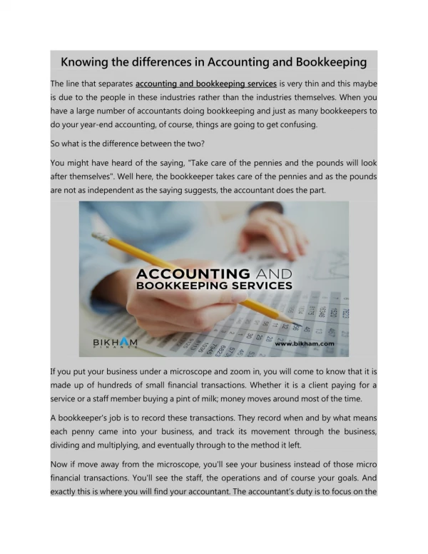 Knowing the differences in Accounting and Bookkeeping
