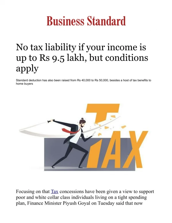 No tax liability if your income is up to Rs 9.5 lakh, but conditions apply