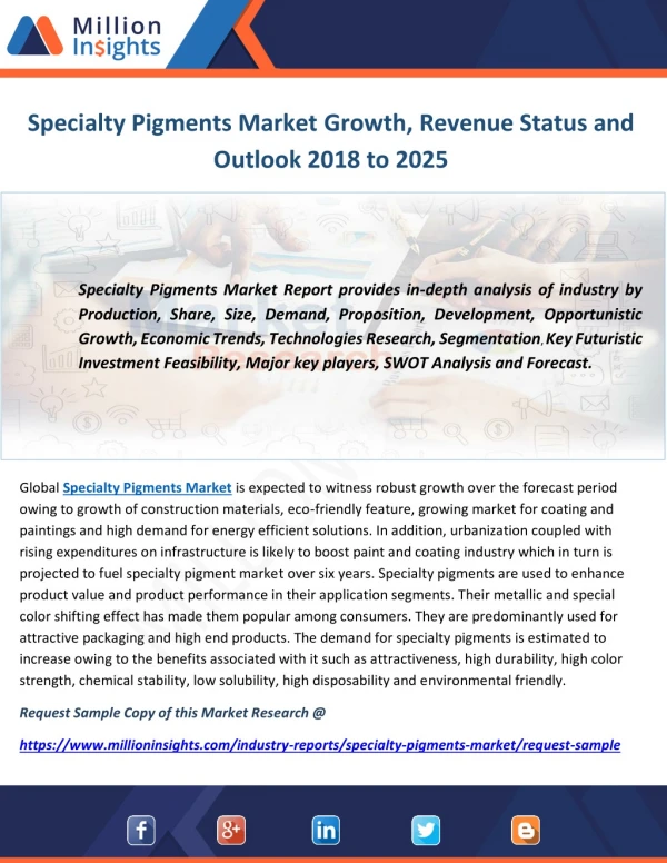 Specialty Pigments Market Growth, Revenue Status and Outlook 2018 to 2025