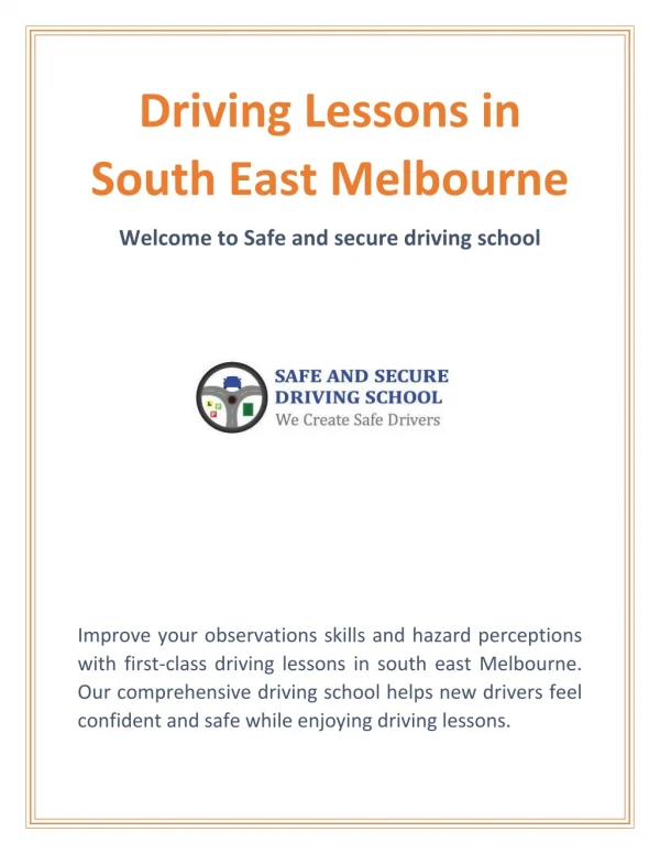 Driving Lessons South East Melbourne | Safe and Secure Driving School