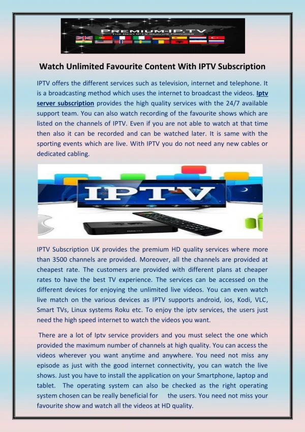 Watch Unlimited Favourite Content With IPTV Subscription
