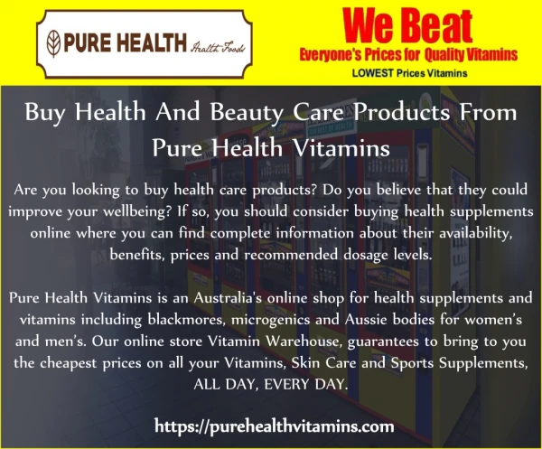 Buy Health And Beauty Care Products From Pure Health Vitamins