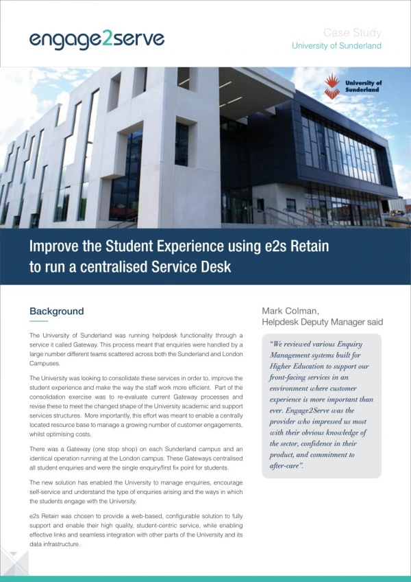 Improve the Student Experience using e2s Retain | Engage2Serve