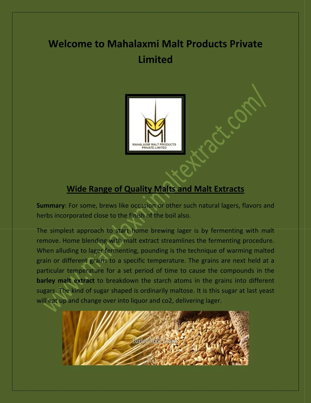 welcome to mahalaxmi malt products private limited