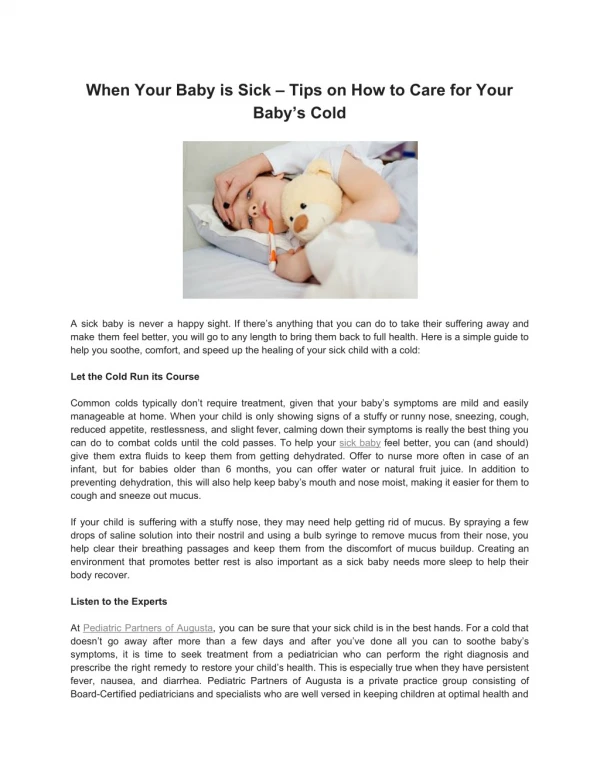 When Your Baby is Sick – Tips on How to Care for Your Baby’s Cold