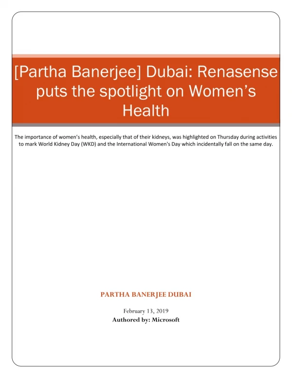 [Partha Banerjee] Dubai: Renasense puts the spotlight on Women’s Health