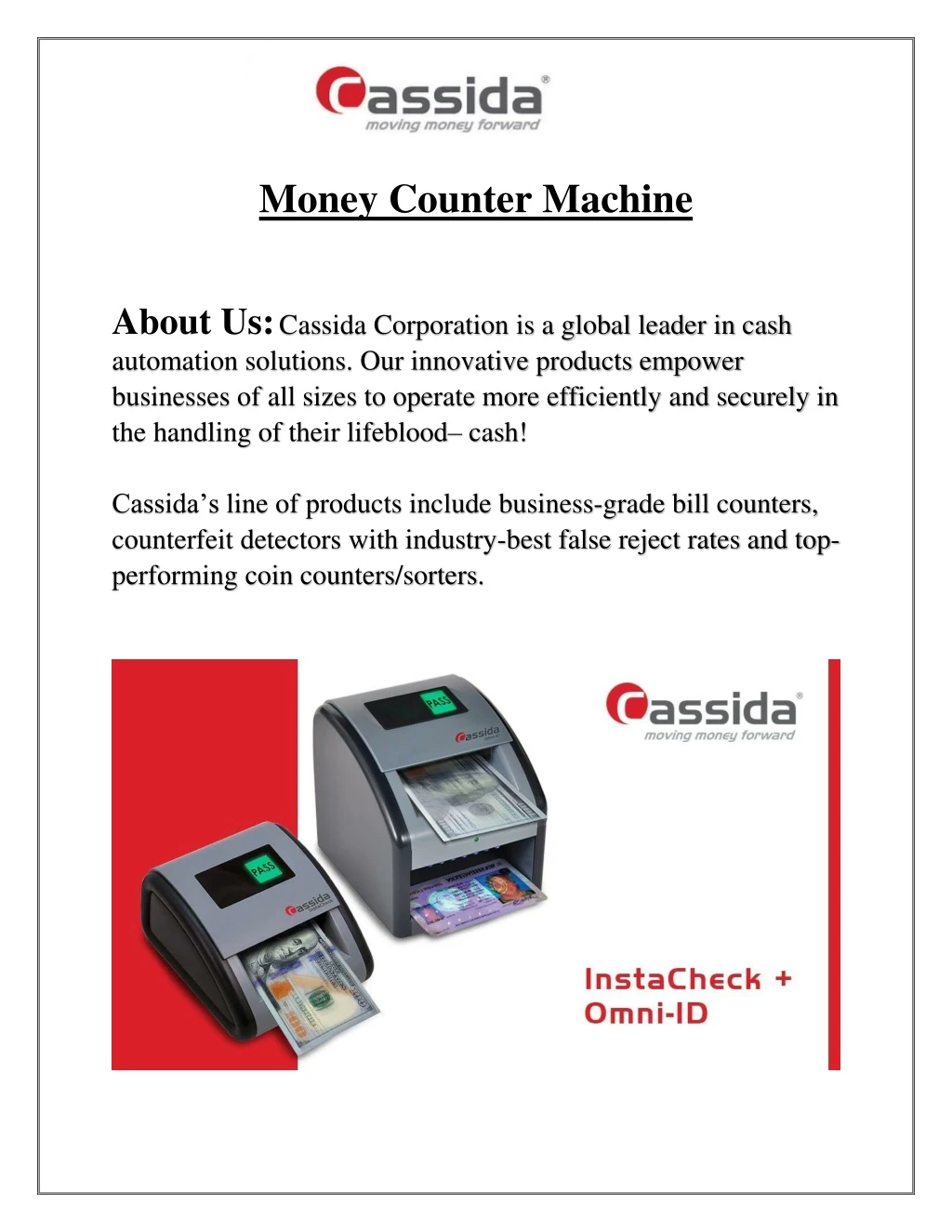 money counter machine about us cassida