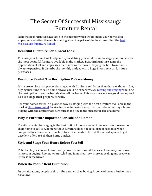 Mississauga Furniture Rental