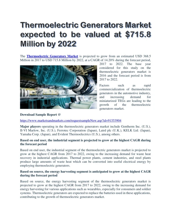 the thermoelectric generators market is projected