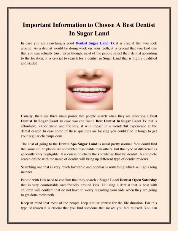 Important Information to Choose A Best Dentist In Sugar Land