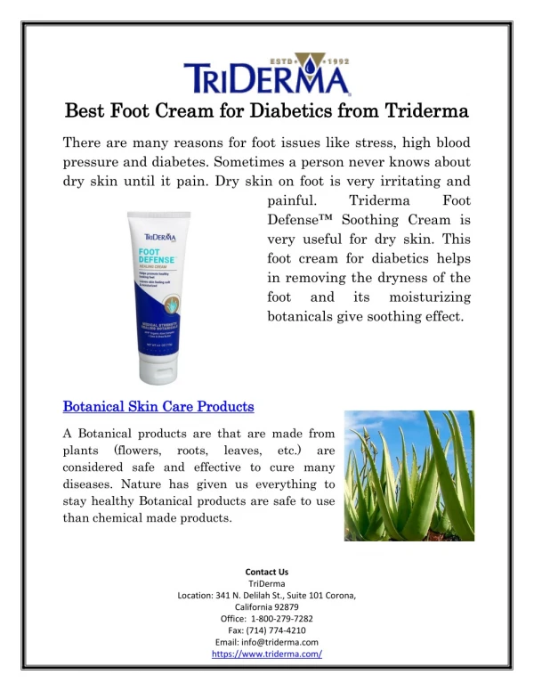 Best Foot Cream for Diabetics from Triderma