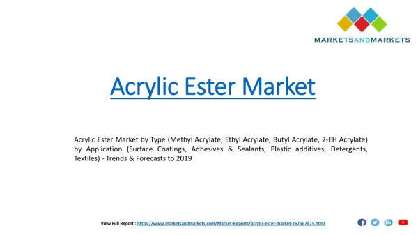 Acrylic Ester Market by Type by Application - Trends & Forecasts to 2019