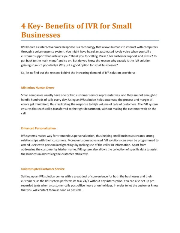 4 Key- Benefits of IVR for Small Businesses