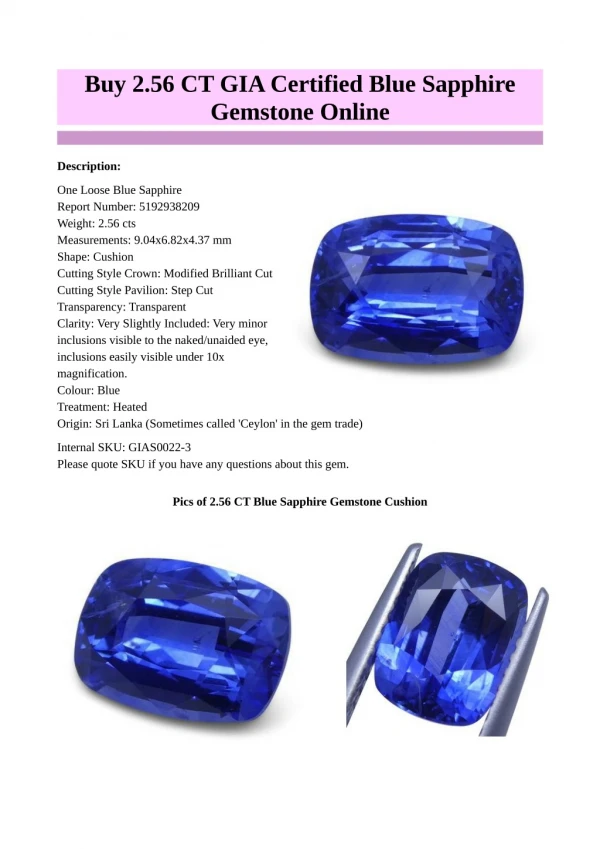 Shop Best GIA Certified Blue Sapphire Gemstone